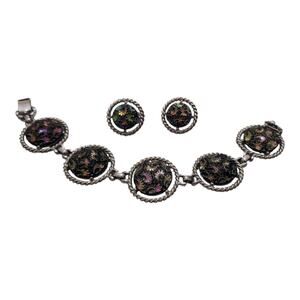 Vintage Sarah Coventry Bracelet & Earrings Set Aurora Swirl‎ Signed Iridescent